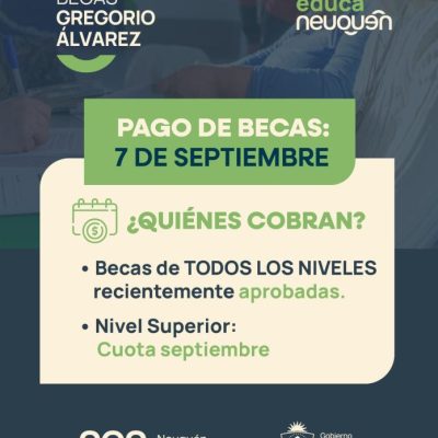 Provincia confirma que el pago de las becas Gregorio Álvarez se realizó el lunes 7 de septiembre